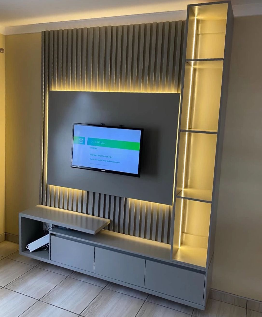 Luxury fluted backboard TV panel and custom floating unit