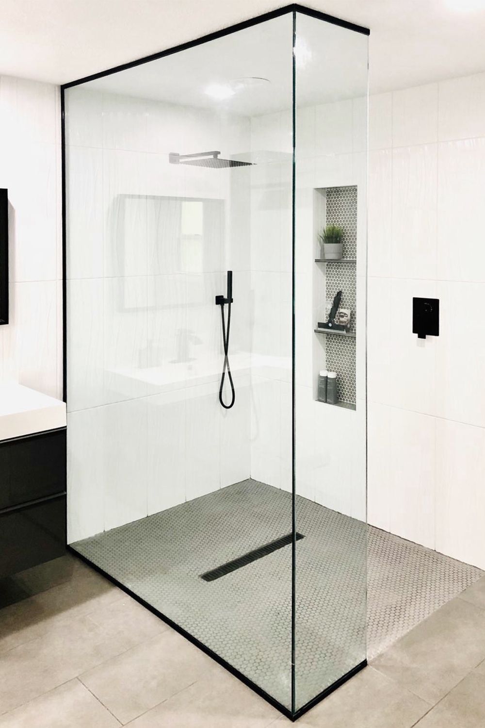 Modern frameless glass walk-in shower